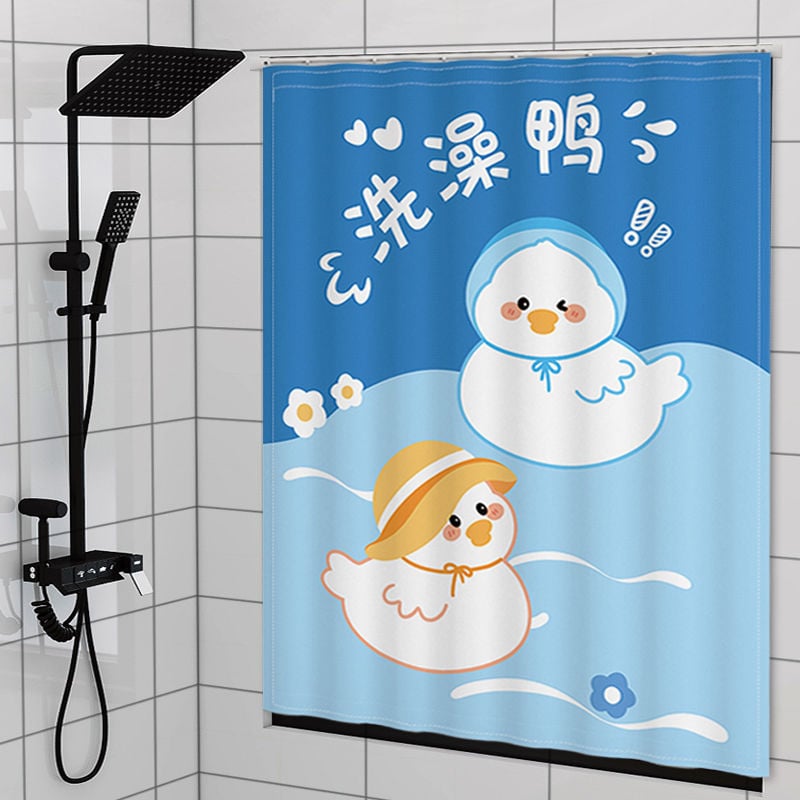 Perdea de fereastră pentru baie – țesătură velur, model floral desen animat, stil simplu.