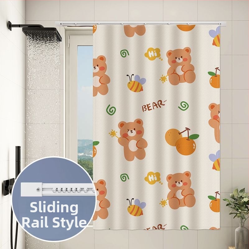 Perdea de fereastră pentru baie – țesătură velur, model floral desen animat, stil simplu.