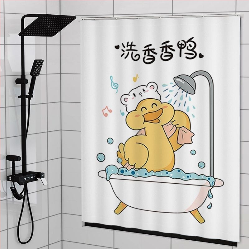 Perdea de fereastră pentru baie – țesătură velur, model floral desen animat, stil simplu.