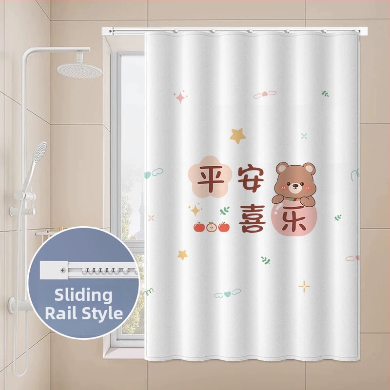 Perdea de fereastră pentru baie – țesătură velur, model floral desen animat, stil simplu.