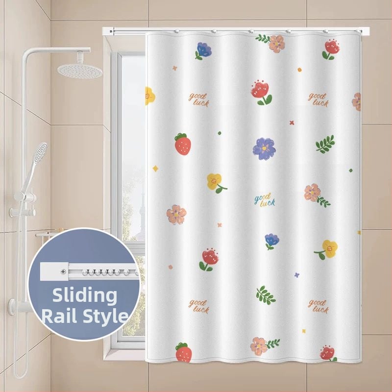 Perdea de fereastră pentru baie – țesătură velur, model floral desen animat, stil simplu.