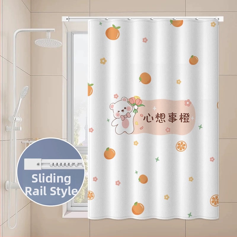 Perdea de fereastră pentru baie – țesătură velur, model floral desen animat, stil simplu.