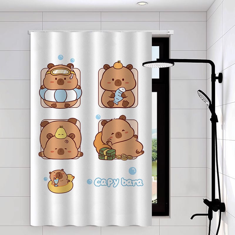 Perdea de fereastră pentru baie – țesătură velur, model floral desen animat, stil simplu.