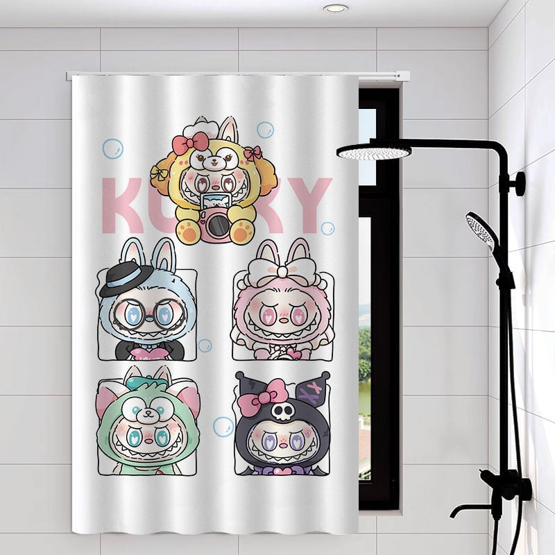 Perdea de fereastră pentru baie – țesătură velur, model floral desen animat, stil simplu.