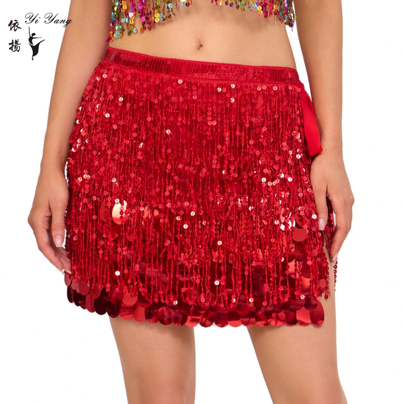 Kostim za belly dance s višeslojnim pojasom s resicama i šljokicama, poliester, sexy boemski pojas