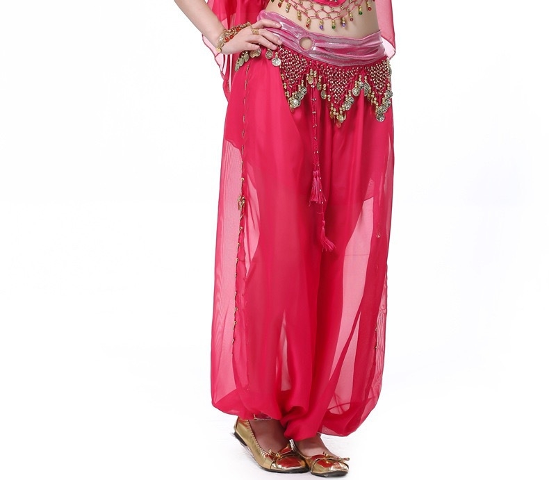 Pantalone za belly dance sa vezom, šifon tkanina, najlon mješavina 50–70% i 30–50%, lansiranje ljeto 2025, elegantan stil, street-style