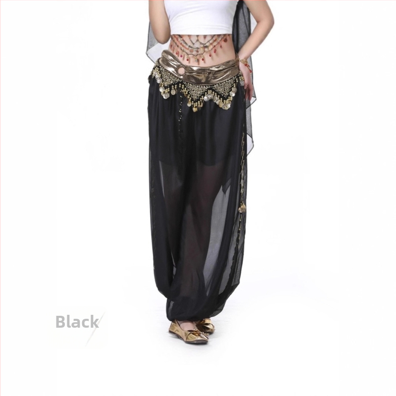 Nohavice na belly dance s výšivkou, šifónová látka, nylonová zmes 50–70% a 30–50%, letné uvedenie 2025, elegantný štýl, street-style