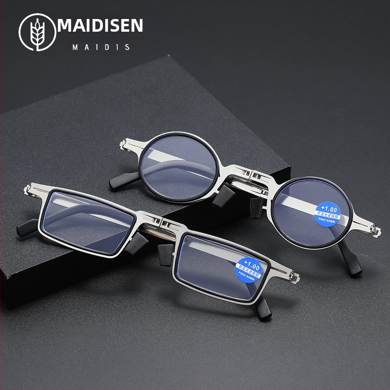 Sklopive naočale za čitanje s zaštitom od plavog svjetla, držač za telefon, okrugli metalni okvir, leće od smole