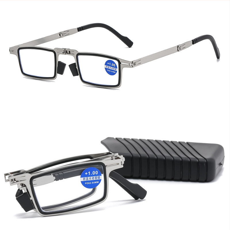 Sklopive naočale za čitanje s zaštitom od plavog svjetla, držač za telefon, okrugli metalni okvir, leće od smole