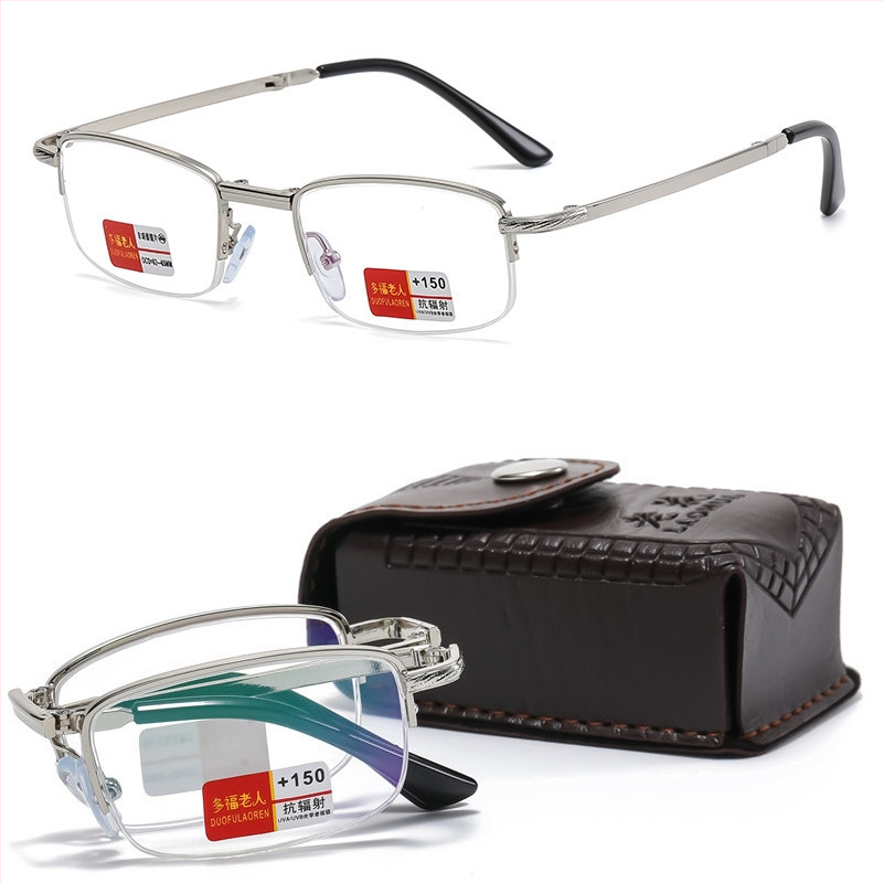 Sklopive naočale za čitanje s zaštitom od plavog svjetla, držač za telefon, okrugli metalni okvir, leće od smole