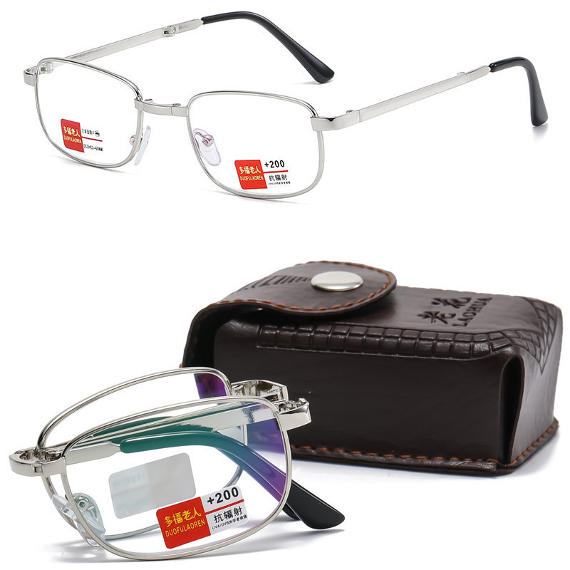 Sklopive naočale za čitanje s zaštitom od plavog svjetla, držač za telefon, okrugli metalni okvir, leće od smole