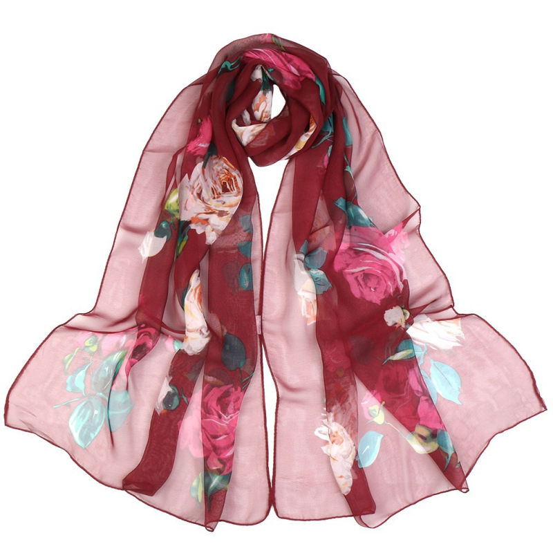 Georgette sál lótusz mintával, nyár, egyszerű szövés, pasztorális stílus