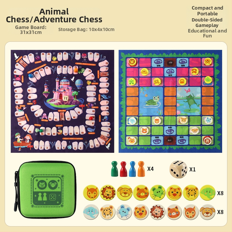 Ξύλινο πολυπαιχνιδιακό σετ με Flying Chess, Backgammon και Checkers; περιλαμβάνει θήκη μεταφοράς από ύφασμα; κατάλληλο για 14+ ετών; ενισχύει ευφυΐα και συντονισμό ματιού-χεριού.