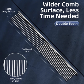 Féska na starostlivosť o domáce zvieratá pre dlhovlasé mačky a psy, oceľová, jemné zuby