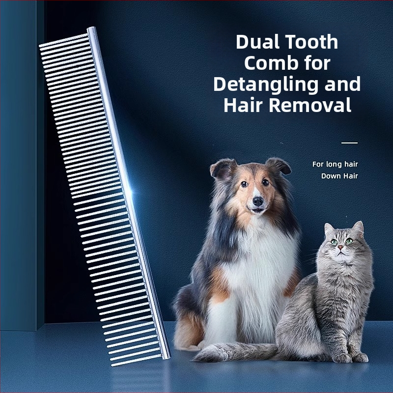 Féska na starostlivosť o domáce zvieratá pre dlhovlasé mačky a psy, oceľová, jemné zuby