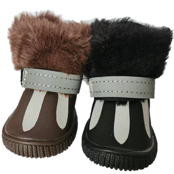 Kožne cipele za pse s reflektirajućim M oblikom dizajna, vodootporne, protuklizne, s plišanom unutrašnjosti, Velcro zatvaranje