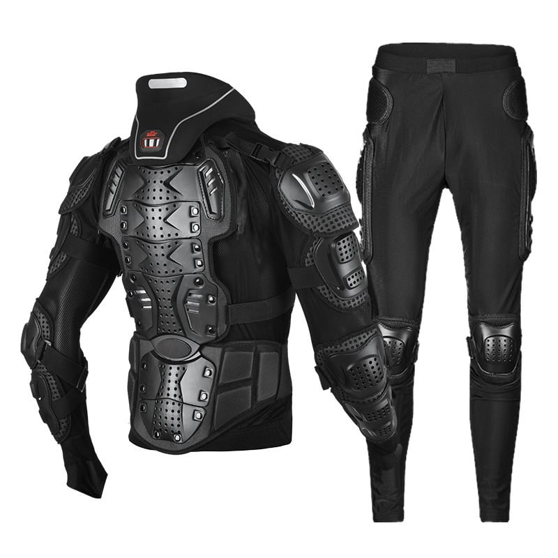 Set protecție motocicletă – protecție durabilă, anti-cădere; protecții pentru genunchi, coate, torace și gât; carcasă PE; adulți; pentru ciclism, schi, cross-country, downhill, patinaj cu role