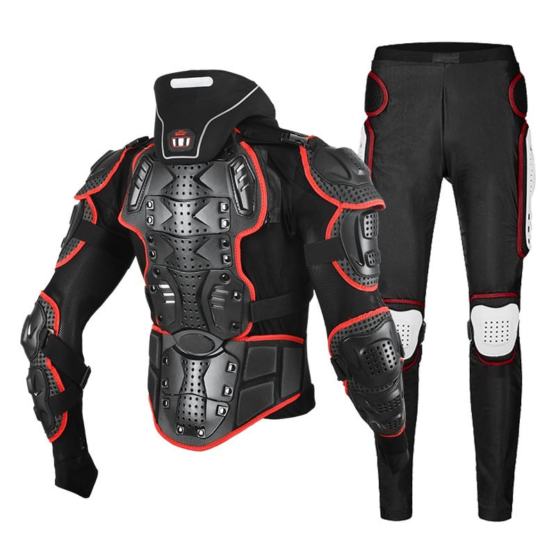 Set protecție motocicletă – protecție durabilă, anti-cădere; protecții pentru genunchi, coate, torace și gât; carcasă PE; adulți; pentru ciclism, schi, cross-country, downhill, patinaj cu role