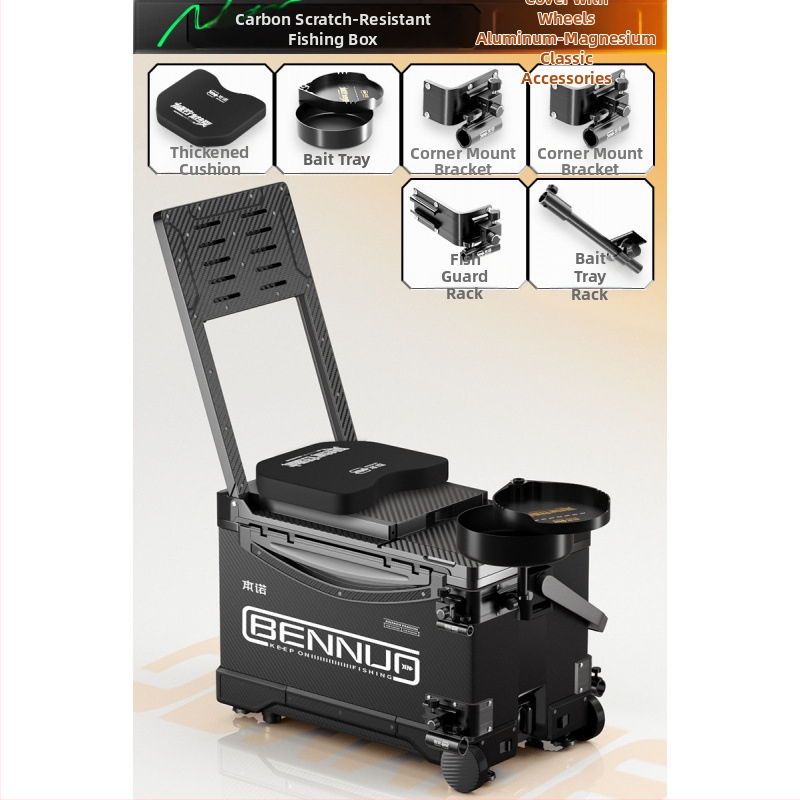 Ultraľahký rybársky box s PP materiálom, viacfunkčný sedací box s nastaviteľnou platformou pre nohy a kolieskami