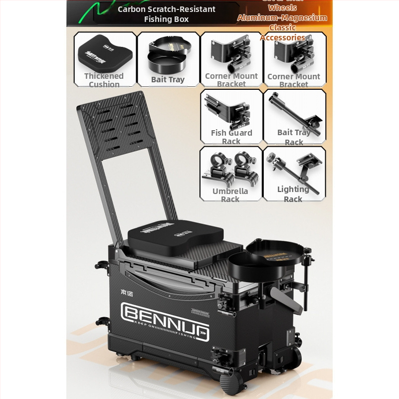 Ultraľahký rybársky box s PP materiálom, viacfunkčný sedací box s nastaviteľnou platformou pre nohy a kolieskami