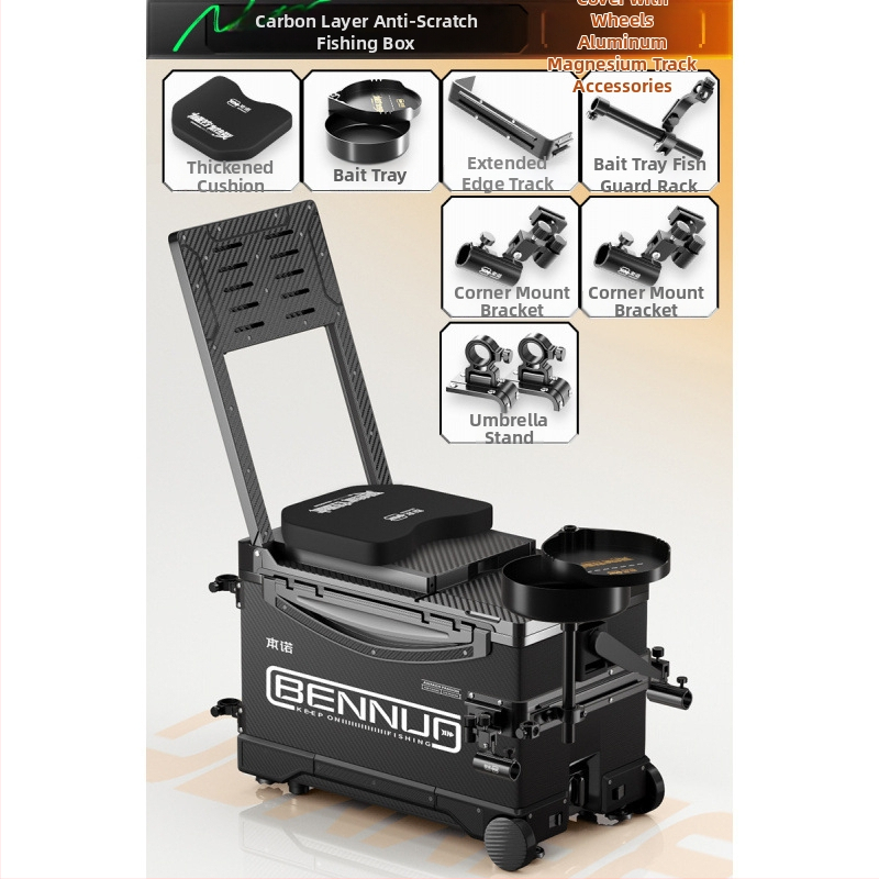 Ultraľahký rybársky box s PP materiálom, viacfunkčný sedací box s nastaviteľnou platformou pre nohy a kolieskami