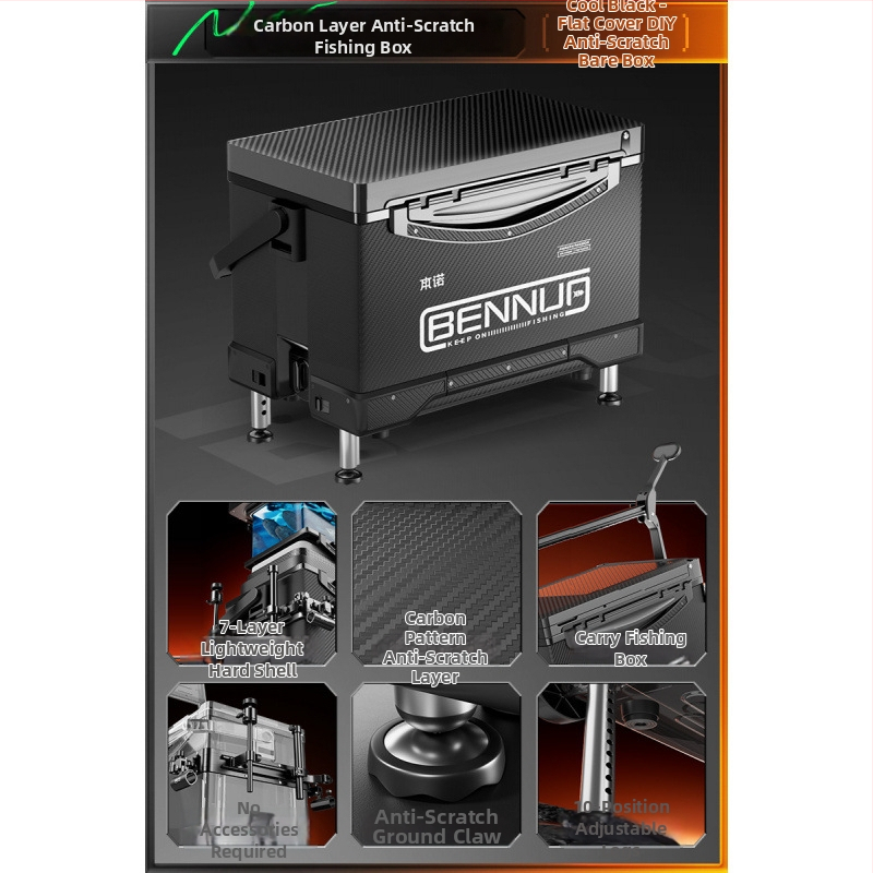 Ultraľahký rybársky box s PP materiálom, viacfunkčný sedací box s nastaviteľnou platformou pre nohy a kolieskami