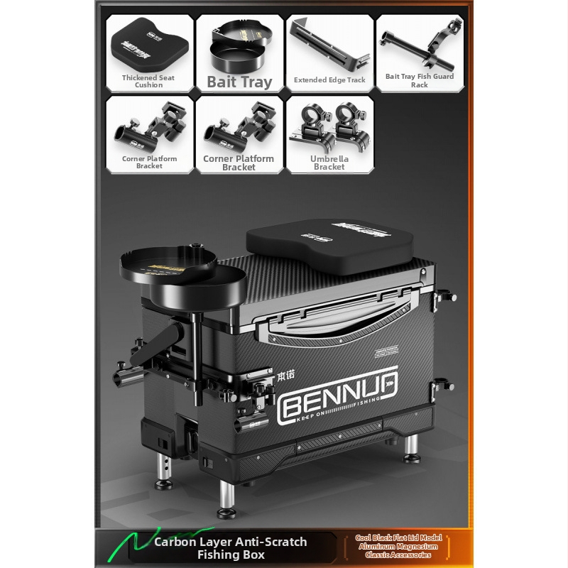 Ultraľahký rybársky box s PP materiálom, viacfunkčný sedací box s nastaviteľnou platformou pre nohy a kolieskami