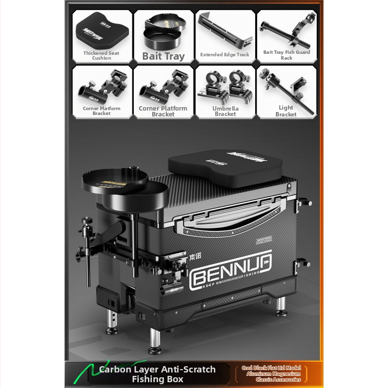 Ultraľahký rybársky box s PP materiálom, viacfunkčný sedací box s nastaviteľnou platformou pre nohy a kolieskami