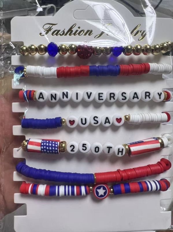 Női stackable puha agyagból készült karkötő készlet – kézzel készített, Függetlenség Napja, nyár 2025