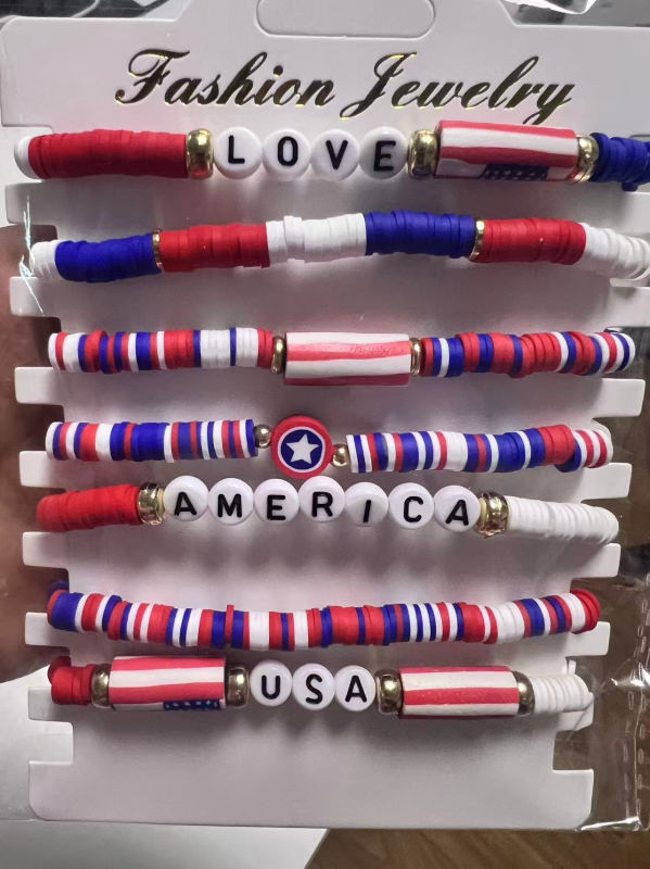 Női stackable puha agyagból készült karkötő készlet – kézzel készített, Függetlenség Napja, nyár 2025