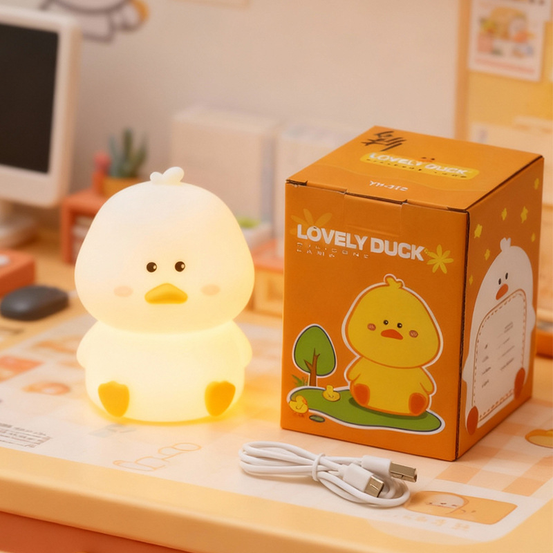 Малка нощна лампа за бюро, животински дизайн в стил карикатура, силиконов абажур, вградена батерия, плавно димиране, таймер