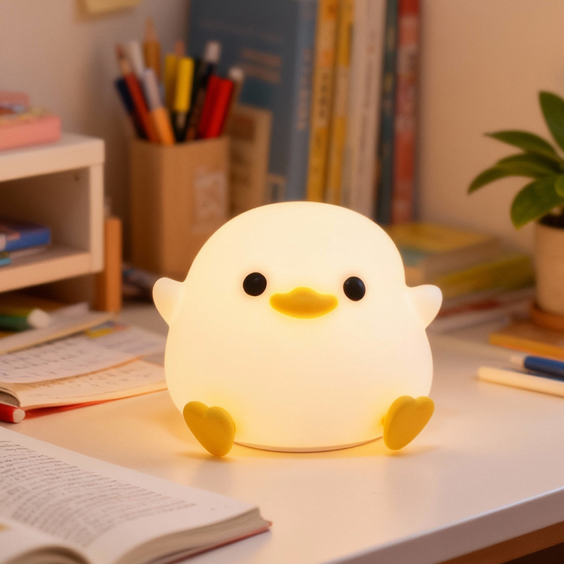 Малка нощна лампа за бюро, животински дизайн в стил карикатура, силиконов абажур, вградена батерия, плавно димиране, таймер