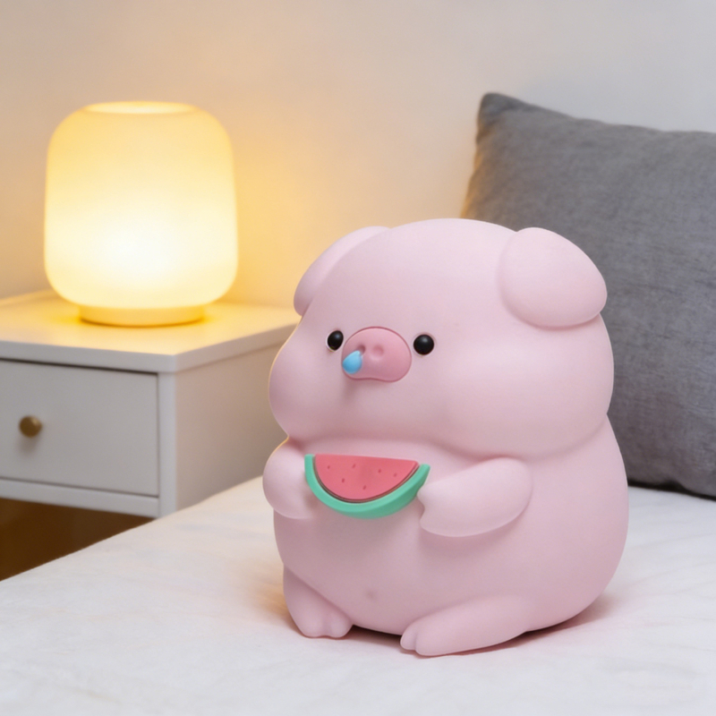 Малка нощна лампа за бюро, животински дизайн в стил карикатура, силиконов абажур, вградена батерия, плавно димиране, таймер
