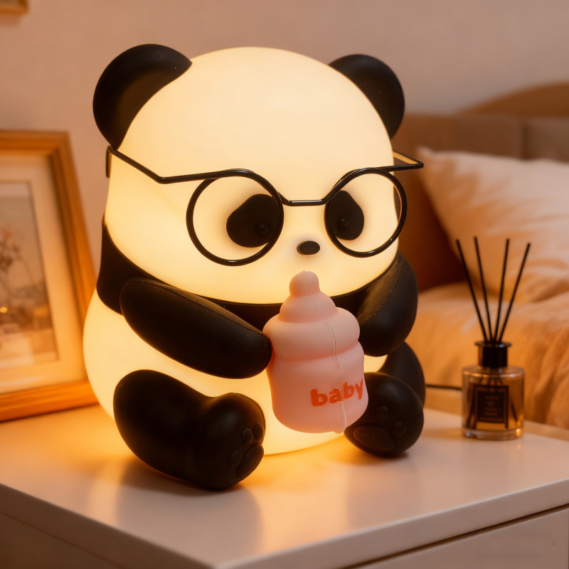 Малка нощна лампа за бюро, животински дизайн в стил карикатура, силиконов абажур, вградена батерия, плавно димиране, таймер