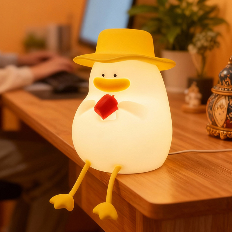 Малка нощна лампа за бюро, животински дизайн в стил карикатура, силиконов абажур, вградена батерия, плавно димиране, таймер