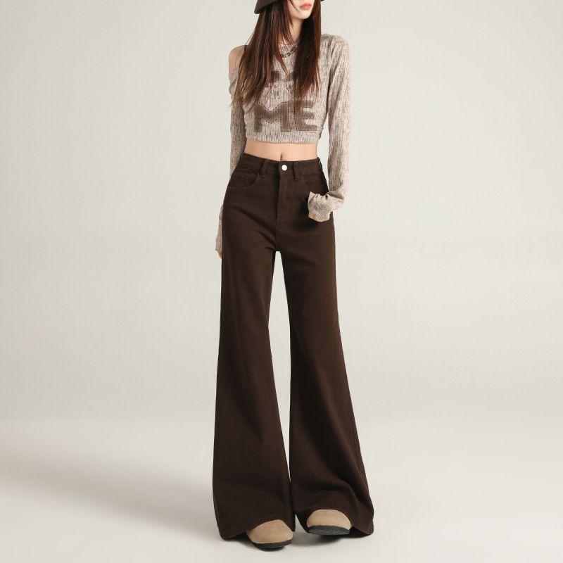 Traperice od denima s visokim strukom i proširenim krojem, s velurovim detaljima, mikroelastične, zimske