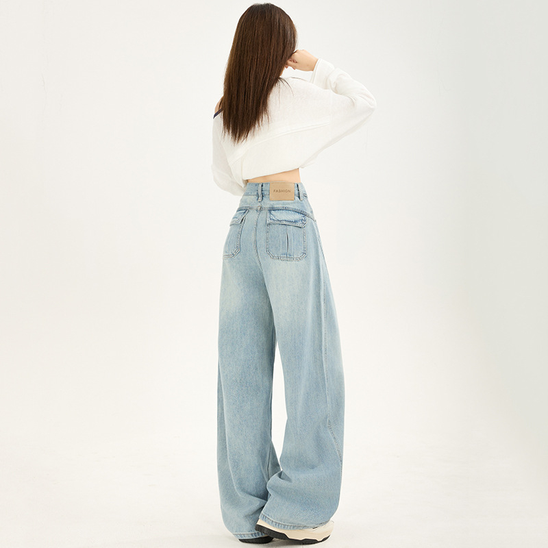 Ženske traperice od denima s flis podstavom, visoki struk, široki kroj, duljina do poda, debeli denim, 70-80% pamuka, jesen 2025