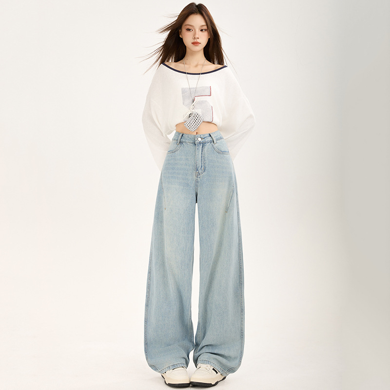 Ženske traperice od denima s flis podstavom, visoki struk, široki kroj, duljina do poda, debeli denim, 70-80% pamuka, jesen 2025
