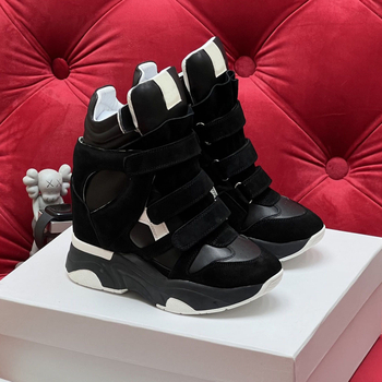 Női magas szárú sportcipő Velcro-záródással, rejtett magasságnövelő, felsőrész marhabőr, belső báránybőr, gumi talp