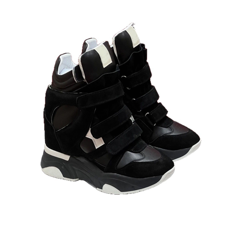 Női magas szárú sportcipő Velcro-záródással, rejtett magasságnövelő, felsőrész marhabőr, belső báránybőr, gumi talp