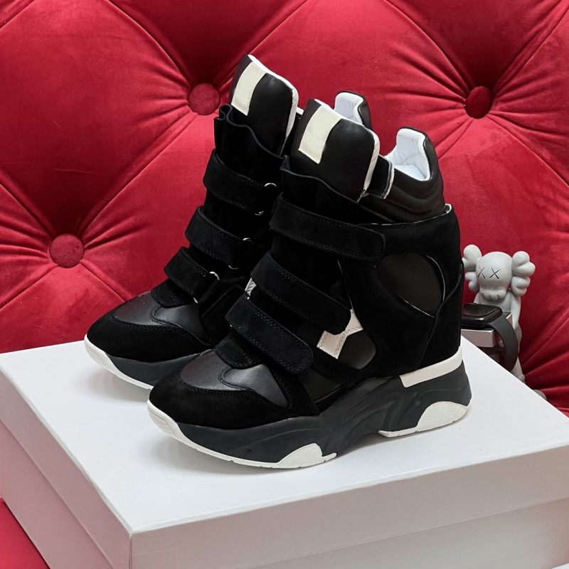 Női magas szárú sportcipő Velcro-záródással, rejtett magasságnövelő, felsőrész marhabőr, belső báránybőr, gumi talp