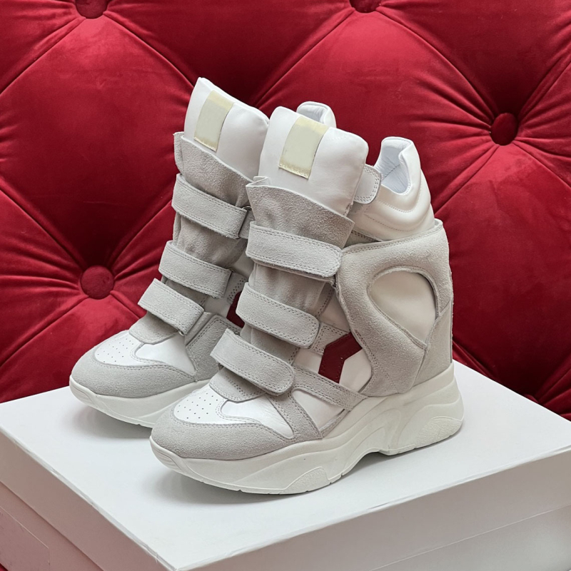 Női magas szárú sportcipő Velcro-záródással, rejtett magasságnövelő, felsőrész marhabőr, belső báránybőr, gumi talp