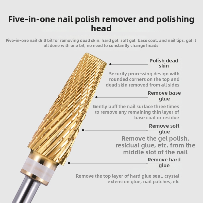 Εργαλείο λείανσης επιφανείας νυχιών – βολφράμ ατσάλι, 5-σε-1 κεφαλή αφαίρεσης βερνικιού και βήματος λείανσης, για οικιακή χρήση