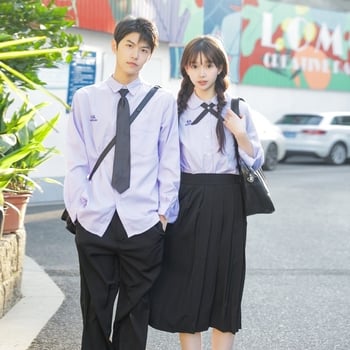 Školska košulja s uzorkom slova, kolegijalni stil, kratki rukavi, stojeći ovratnik, vezenje