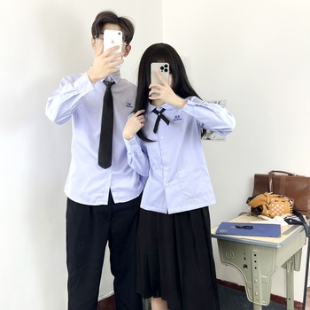 Školska košulja s uzorkom slova, kolegijalni stil, kratki rukavi, stojeći ovratnik, vezenje