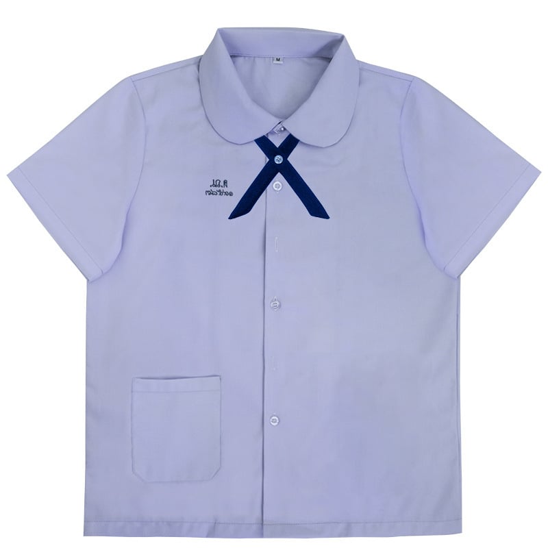 Školska košulja s uzorkom slova, kolegijalni stil, kratki rukavi, stojeći ovratnik, vezenje