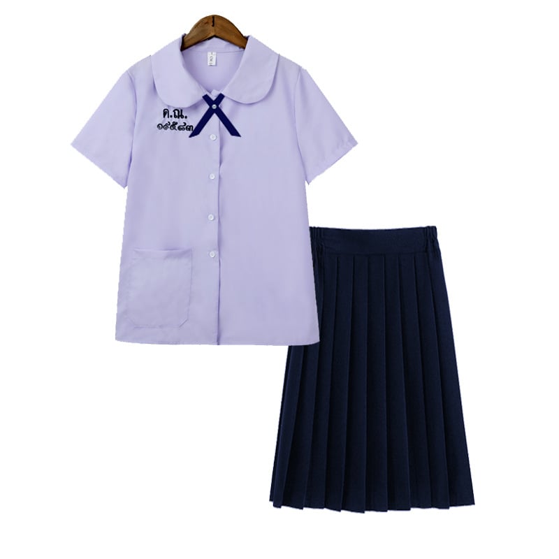 Školska košulja s uzorkom slova, kolegijalni stil, kratki rukavi, stojeći ovratnik, vezenje