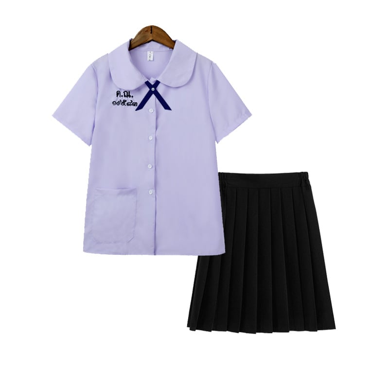 Školska košulja s uzorkom slova, kolegijalni stil, kratki rukavi, stojeći ovratnik, vezenje