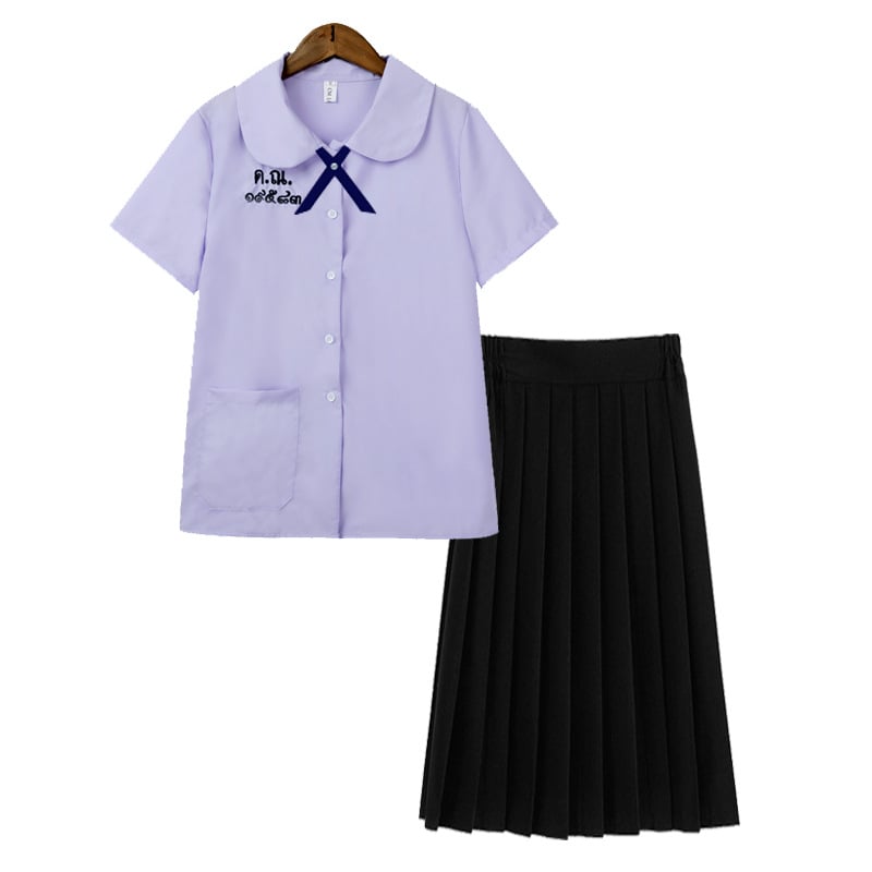 Školska košulja s uzorkom slova, kolegijalni stil, kratki rukavi, stojeći ovratnik, vezenje