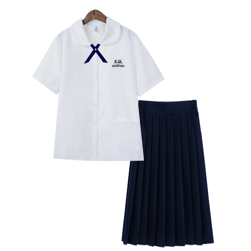 Školska košulja s uzorkom slova, kolegijalni stil, kratki rukavi, stojeći ovratnik, vezenje